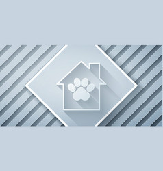 Paper Cut Pet House Icon Isolated On Grey