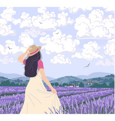 Young Woman Enjoys Lavender Field