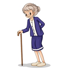 An Old Woman Using A Wooden Cane