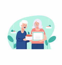 Pleased Caregiver And Senior Patient Hold