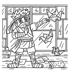 Ninja With Origami Coloring Page For Kids