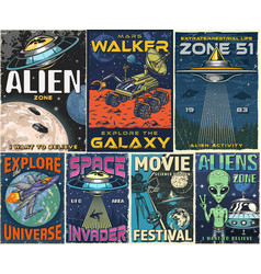 Alien Zone Set Posters Colorful