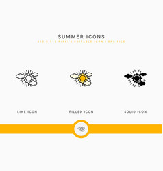 Summer Icons Set With Solid Icon