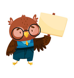 Funny Owl In Glasses Holding Placard