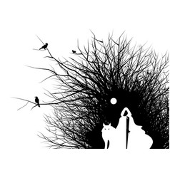 Silhouettes Of Ravens On Black Branches And