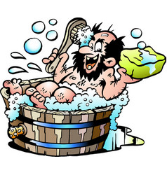 Cartoon Of An Old Dirty Man Who Wash Him Selv