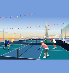 People Playing Pickleball In A Cruise Vacation