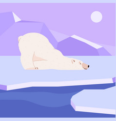 Cute Polar Bear Lying On Ice Cartoon Flat