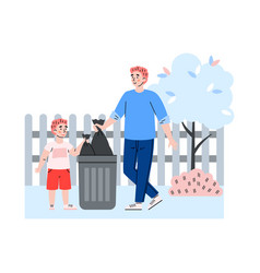 Father And Child Tidying Up Garden Cartoon