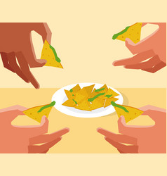 Hands Grabbing Nachos