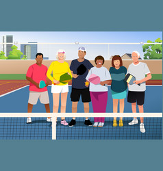 Senior People Playing Pickleball Outdoor