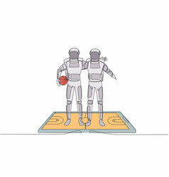 Single One Line Drawing Of Two Basketball Players