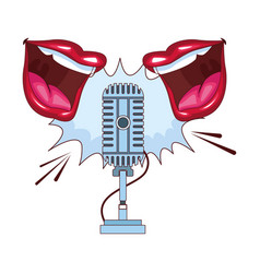 Two Mouths Speaking To Retro Microphone Icon