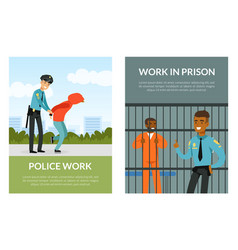 Card With Police Officer Work With Man Leading