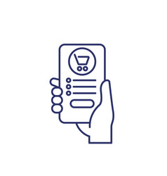 Mobile Shopping Line Icon Smart Phone In Hand