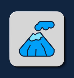 Filled Outline Volcano Icon Isolated On Blue