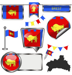 Glossy Icons With Flag Brest Belarus