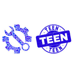 Blue Distress Teen Seal And Wrench Tools Mosaic