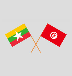 Crossed Flags Of Tunisia And Myanmar