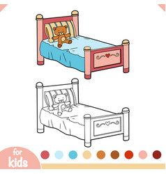 Coloring Book Kids Bed With A Pillow And Toy Bear