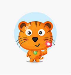 Cute Tiger With Love Sign Hand Cartoon