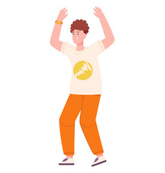 Happy Active Young Man Character With Lifted Hands