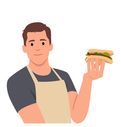 Young Chef Man Holding A Sandwich Making