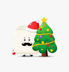 Cute Tofu Character And Christmas Tree