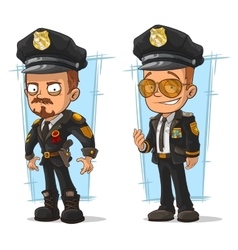 Set Of Cartoon Cops In Black Uniform