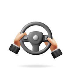 3d Car Steering Wheel In Hands Isolated