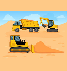 Cartoon Truck Excavator And Bulldozer