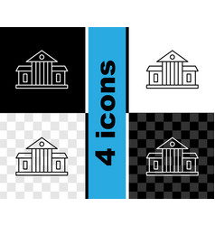 Set Line White House Icon Isolated On Black