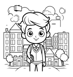 Black And White Cartoon Of School Boy Student