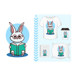 Mockup Set Spectacles Rabbit Reading A Book