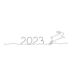 Number 2023 And Jumping Rabbit In Line Art Style