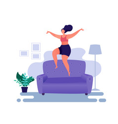 Woman Jumping On Sofa Stay Home Entertainment