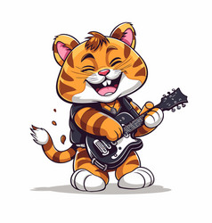 Cartoon Tiger Playing The Guitar On White