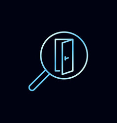 Door Inside Magnifying Glass Blue Line Icon Doors