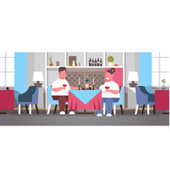 Fat Overweight Couple Drinking Wine Sitting Cafe