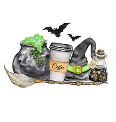 Watercolor Halloween Of Cauldron Potion Hat