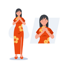 Chinese New Year Woman Greeting Flat Cartoon