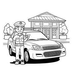 Police Man With Car Cartoon Graphic Design