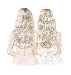 Blonde Bride And Bridesmaid Hand Drawn