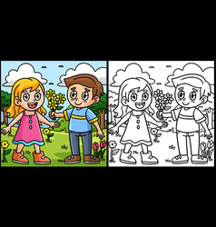 Boy Giving Flowers To Girl Coloring