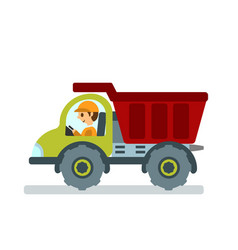 Dump Truck With Driver On White Isolated