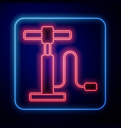 Glowing Neon Car Air Pump Icon Isolated On Black