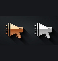 Gold And Silver Megaphone Icon Isolated On Black