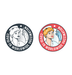 Nurse With Syringe - Retro Vaccination Logo