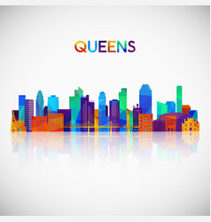 Queens Skyline Silhouette In Colorful Geometric