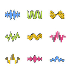 Sound Waves Color Icons Set Music Rhythm Heart